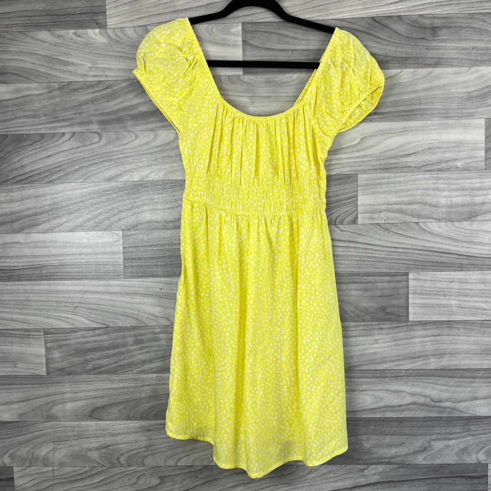 Billabong Sun Dress Women's Small Yellow Polka Dot Peasant Cottage Smocking Boho